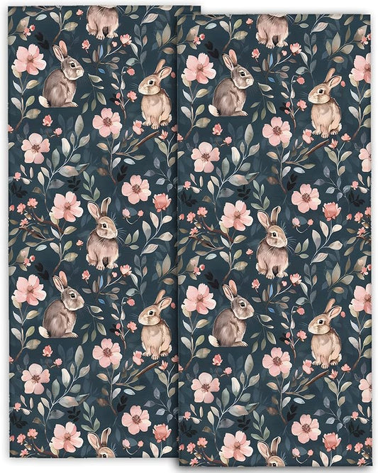 Cute Bunny Hand Towels - 2 Pack, 14.5" X 28",Soft Microfiber Polyester Dark Towel Set with Adorable Rabbit and Floral Pattern,for Whimsical Bathroom Kitchen Spa Hotel Decor Gifts