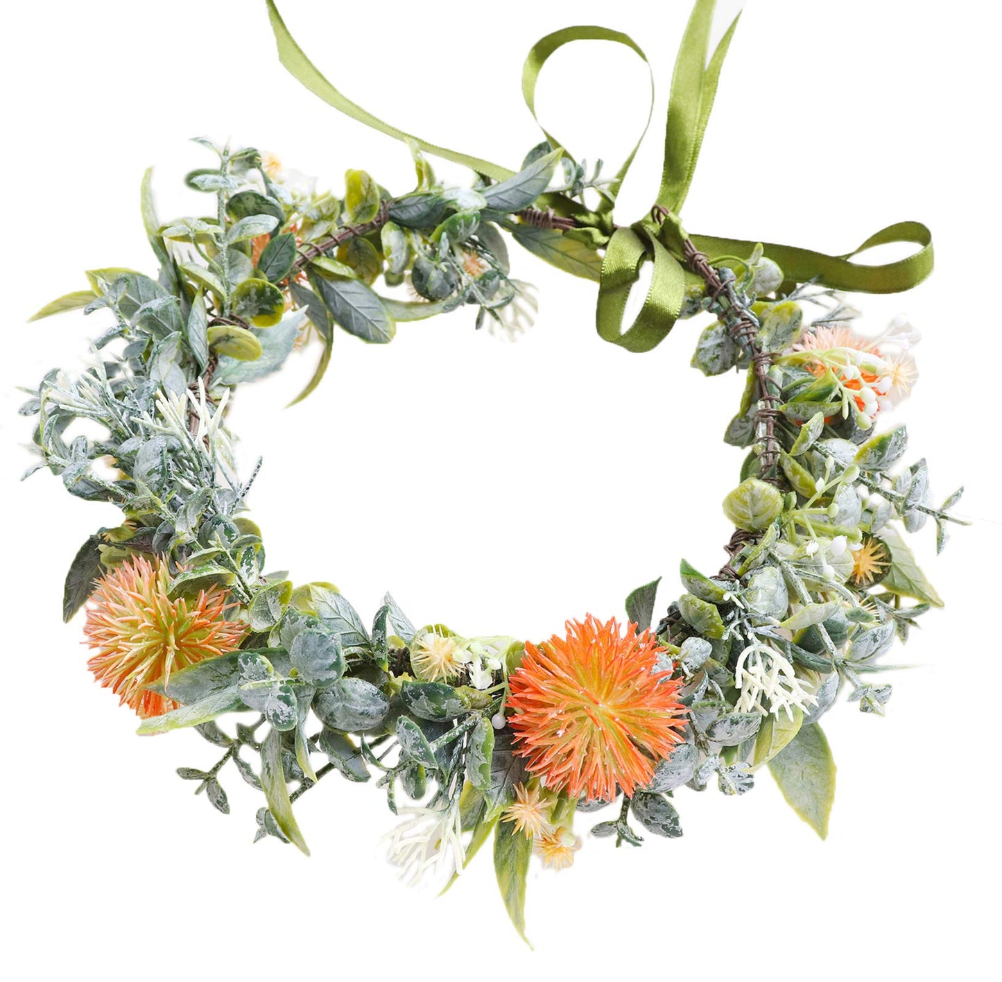 Vivivalue Boho Flower Headband Women Flower Crown Hair Wreath Floral Headpiece Halo With Ribbon Wedding Party Orange