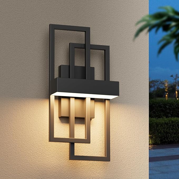 16" Modern Outdoor Led Wall Light,12W 3000K Exterior Hardwired Sconces Light Fixture,IP65 Waterproof Wall Mounted Wall Lamp for Front Door Garage Patio Porch(Balck,1-Pack)