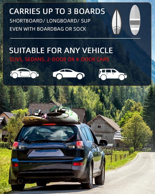 Abahub Soft Roof Rack Pads - Heavy Duty Universal Car Roof Rack System with Straps & Storage Bag | Ideal for Surfboards, Kayaks, Canoes