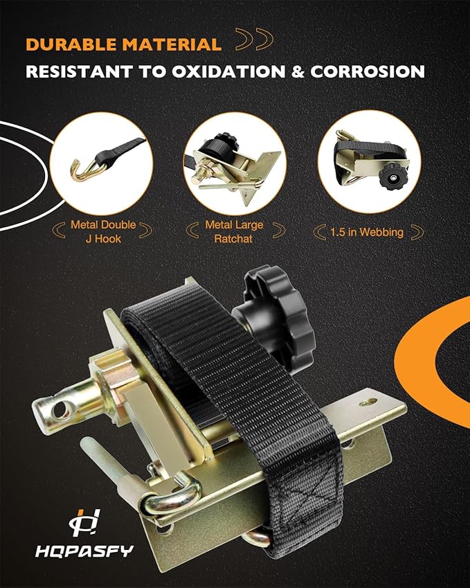 Lumber Rack Ratchet Straps, W/J-Hook (2PCS), 1.4" Gold Square Tube Mount, 1.5" Wide x 7.5' Long, Black Ladder Rack Ratchet Straps, 500 lbs Load Heavy Duty, Truck Rack Straps, Pipe/Roof Rack Strap