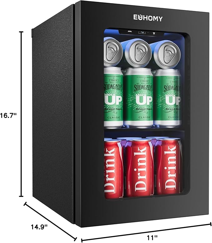 EUHOMY 18L Beverage Refrigerator Cooler, 24 Cans Mini Fridge with Quiet Compressor, Countertop Small Fridge with 40°F-61°F Digital Temperature Control, LED Lgiht for Home, Bar, Office