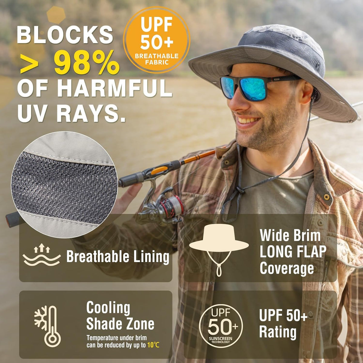 Skiennix Waterproof UPF50+ Golf Bucket Hat - Oversized XL/XXL for Big Heads | Wide Brim Safari & Fishing