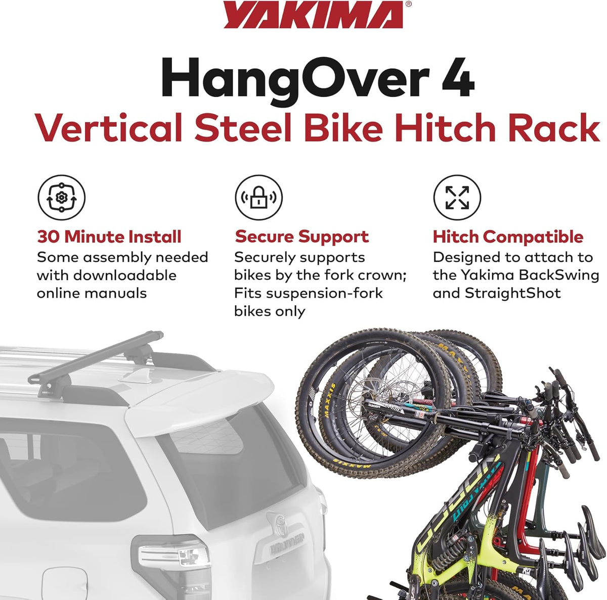 Yakima 4-Bike Vertical Hanging Hitch Mount Carrier - Durable Tilt-Away Steel Bike Rack | Hangover 4