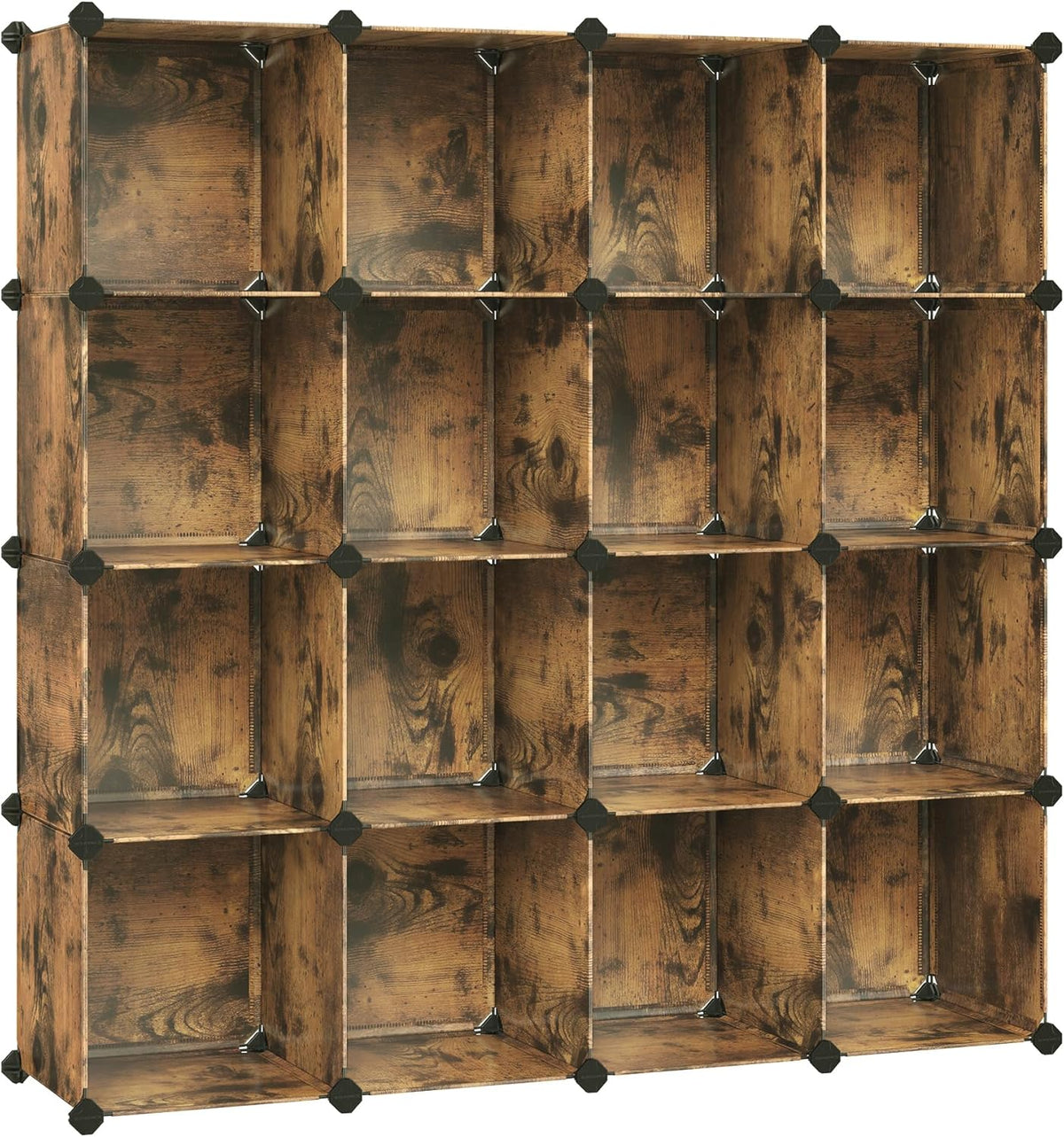 SONGMICS Cube Storage Organizer, Set of 16 Plastic Cubes, Book Shelf, Closet Organizers and Storage, Room Organization, Bedroom Living Room, 12.2 x 48.4 x 48.4 Inches, Camel Brown ULPC442K01