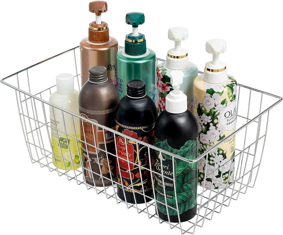 Slideep Wire Baskets Farmhouse Freezer Organizer Storage Bin Basket with Handles, Food Storage for Kitchen Cabinets, Pantry, Closet, Bedroom, Bathroom, Office 3 Pack