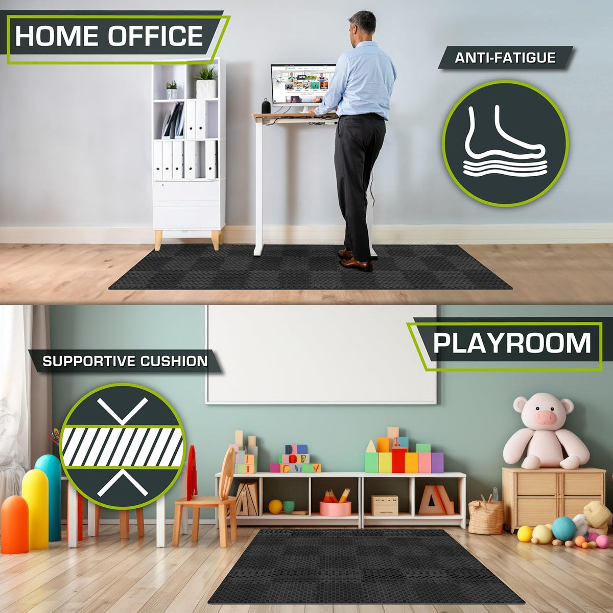 ProsourceFit Exercise Puzzle Mat - Non-Slip EVA Foam Gym Tiles | ½-Inch Thick, 36 Sq Ft, Black, 36 Pieces