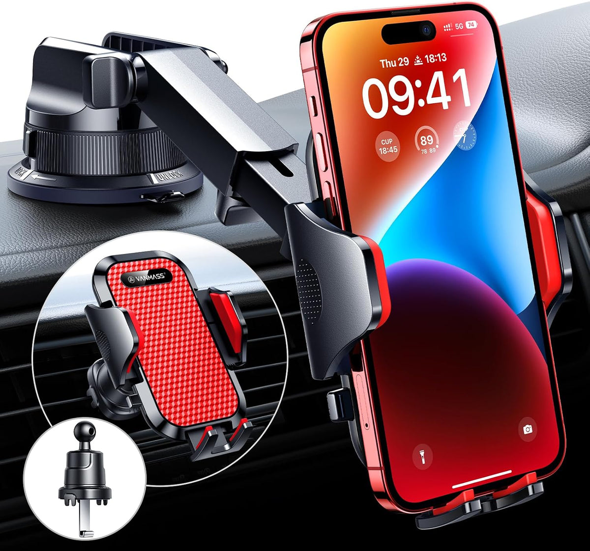 VANMASS [True Military-Grade] Car Phone Holder [Best Suction & Clip] Cell Phone Mount for Dashboard Windshield Vent Truck Cradle Dash Stand for iPhone 15 Pro Max 14 13 12 Android, White