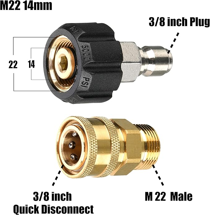 Tool Daily Pressure Washer Adapter Set, M22 14mm to 3/8" Quick Connect Kit for Power Washer, 3/4 Inch to 1/2" Quick Disconnect, 8 Pack