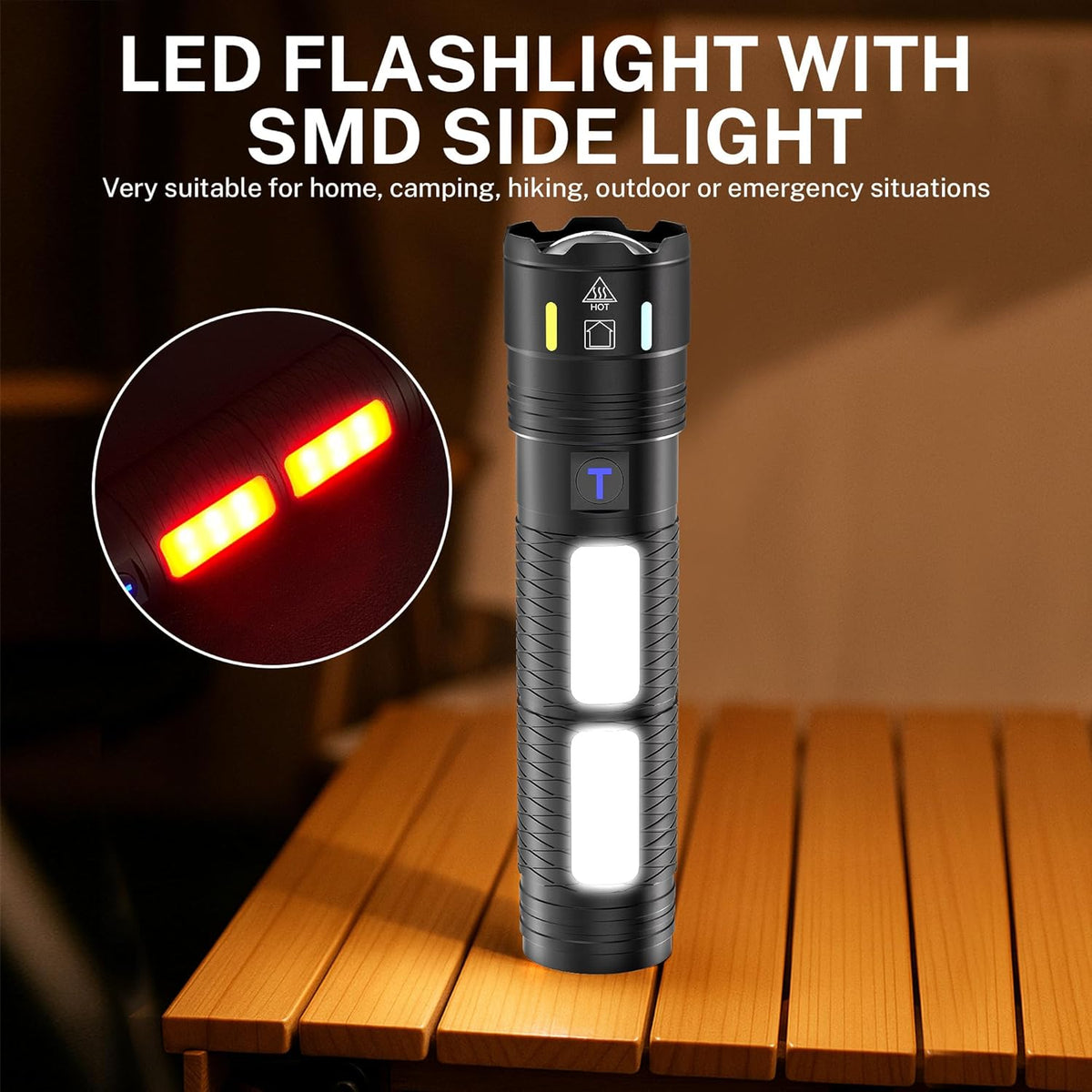 Skiennix Rechargeable Flashlight - 990,000 High Lumens, 5000ft Range, 4 Modes & Red LED for Emergencies