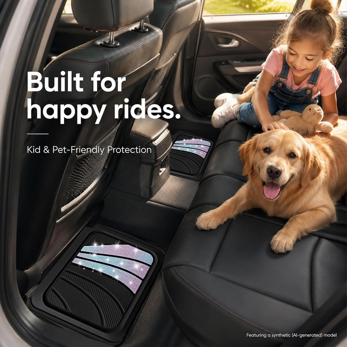 Road Comforts Car Floor Mats Full Set – Front & Rear Car Floor Mats with Aluminum Design, Anti-Slip Backing, All-Weather Protection, Trim-to-Fit Car Mats for Most Sedans, SUVs & Vans - Glitter