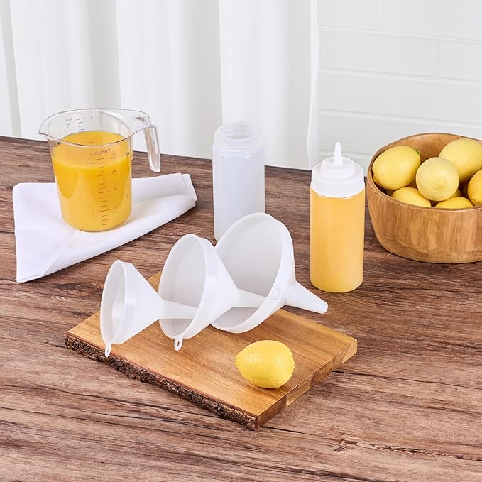 Restaurantware-Met Lux Plastic Funnel Set, 1 Pouring Tool Set - Includes 8,12, and 16-oz Funnel, 3-piece Pouring Tools, Wide Spout, For Transferring Ingredients