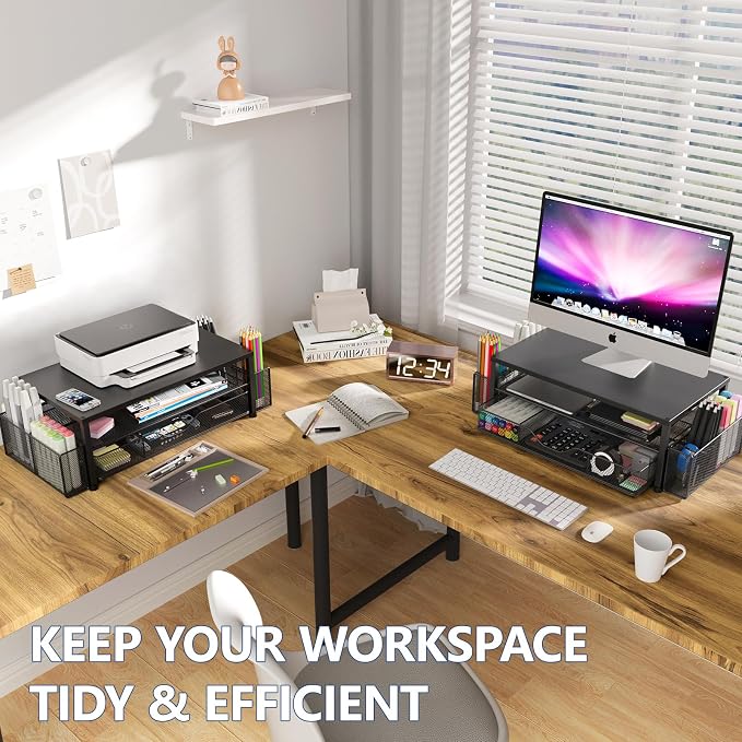 OPNICE Desk Organizer and Accessories, 2-Tier Computer Monitor Stand Riser