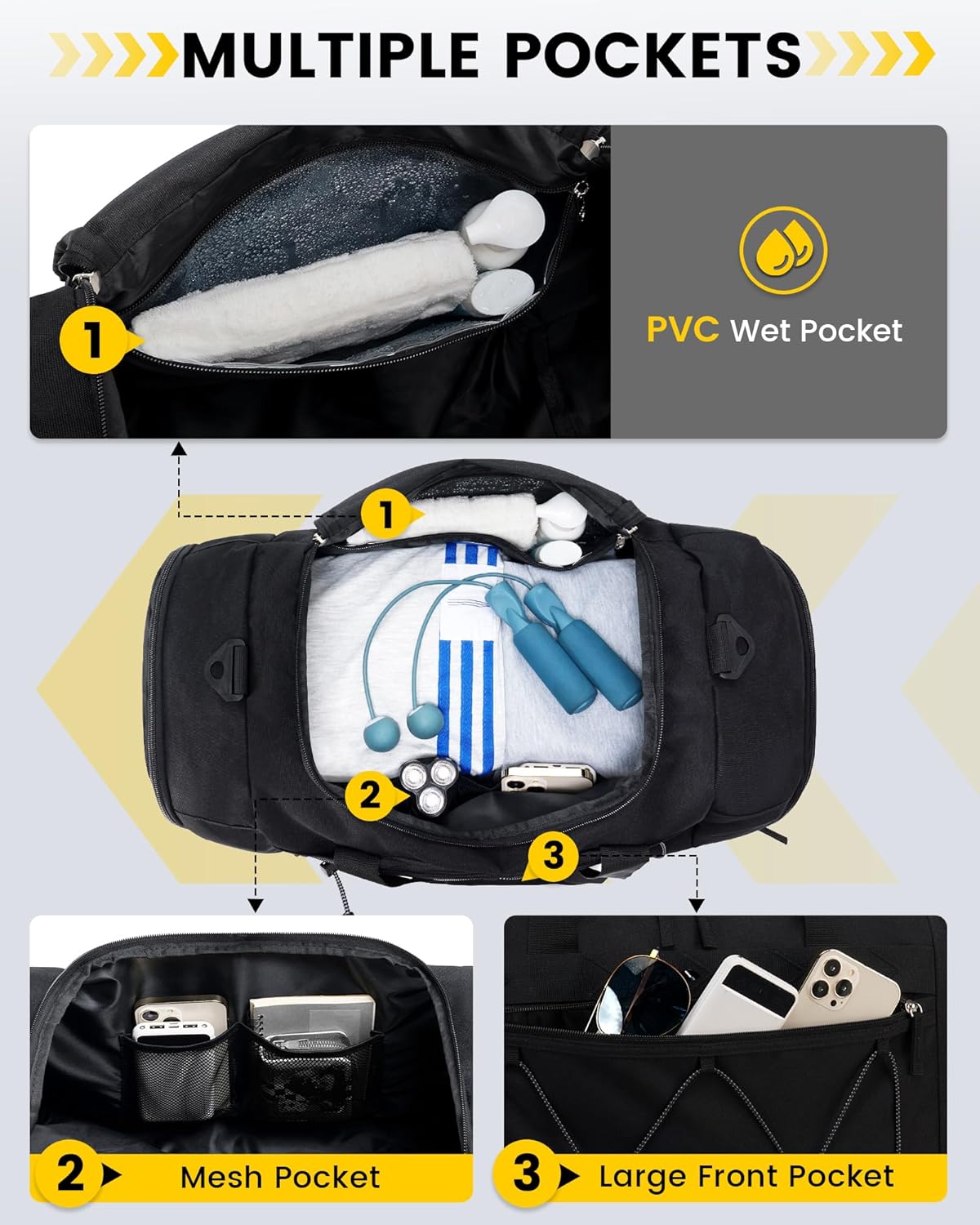 Vorspack Gym Bag - 21-Inch Water-Resistant Duffle with Shoe Compartment | Black Travel & Sports Bag