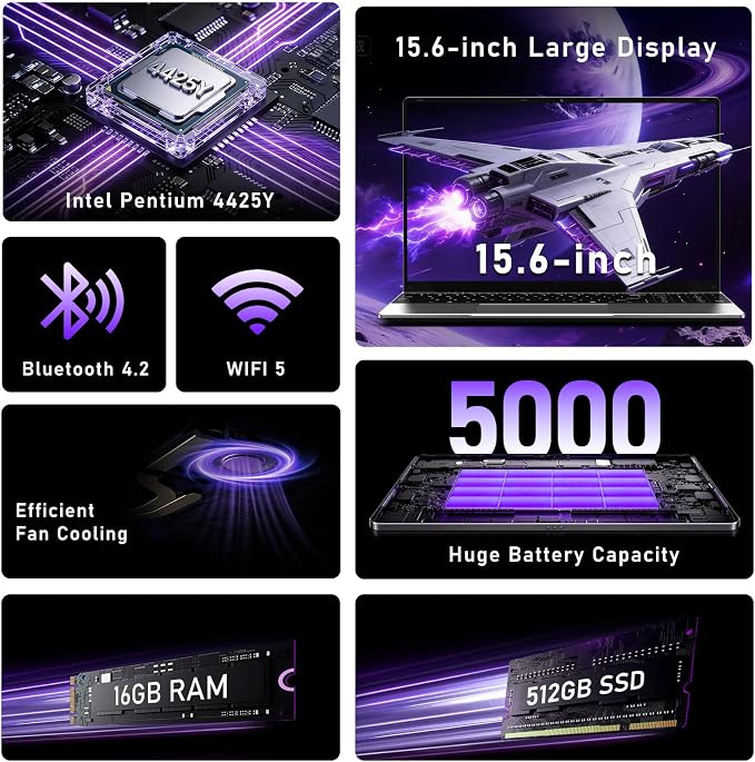 NIAKUN Laptop Computer 2026, 15.6 Inch Lap Top PC Window 11 Pro, 16GB RAM 512GB SSD, Int Pentium Gold Processor 4425Y, 2-Year Warranty, Bluetooth, Mini HDMI, FHD 1080P IPS Display, Office 365