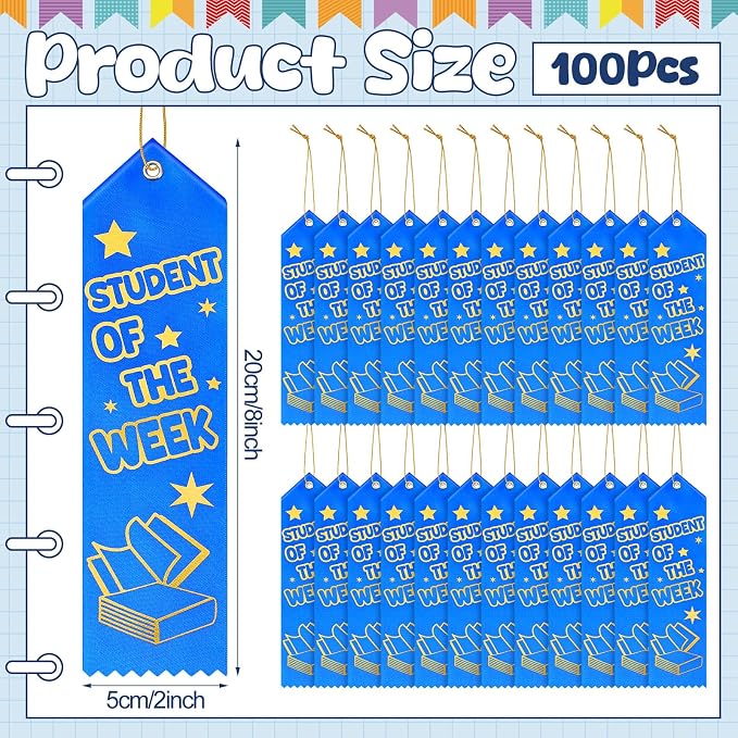 Wavwavw 100 Pcs Student of The Week Award Ribbons Bulk 8" x 2" Prizes Ribbons