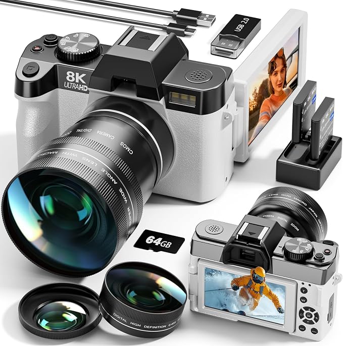 8K&64MP Digital Cameras for Photography&Video, Vlogging Camera for YouTube