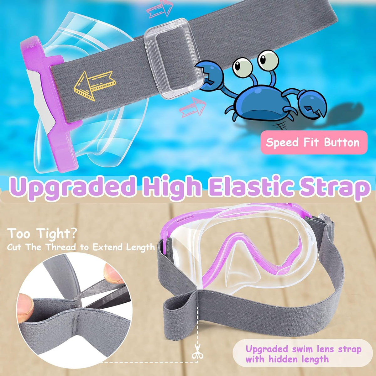 Vvinca Kids Swim Goggles - Anti-Fog Diving Mask with Nose Cover & Elastic Strap | Ages 3-14