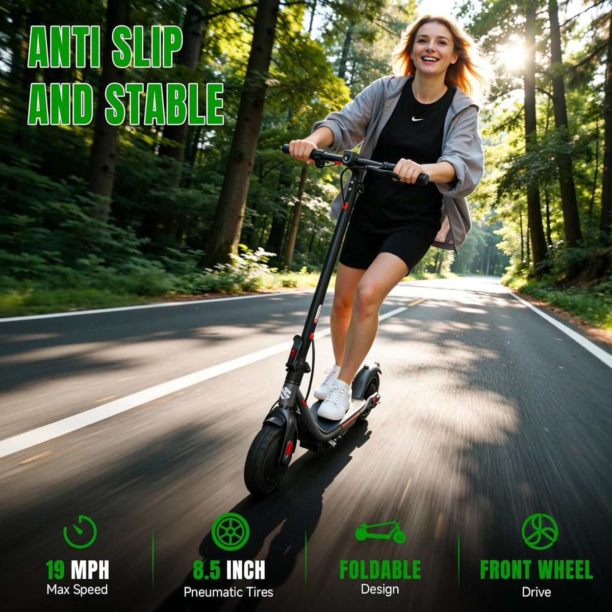 YHR Electric Scooter - Powerful 350W/500W Motor | 19 MPH, 20-Mile Range, 8.5"/10" Tires