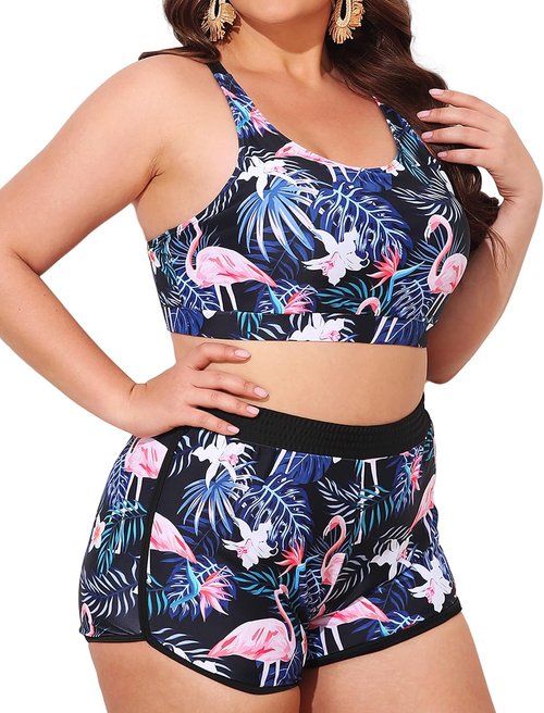 NIeyook Plus Size 3-Piece Tankini Swimsuit Set - Athletic Bathing Suit with Boy Shorts & Sports Bra
