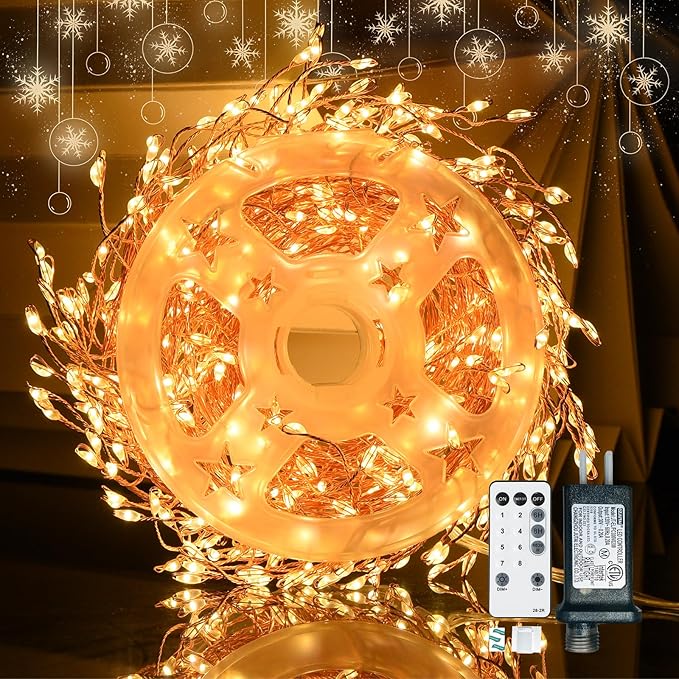 Dailyart Fairy Lights Plug in, 500 Led with Remote 42Ft Small Warm String Lights with Timer Long Twinkle Waterproof String Fairy Lights for Bedroom Outdoor Indoor Decor,Gold Wire