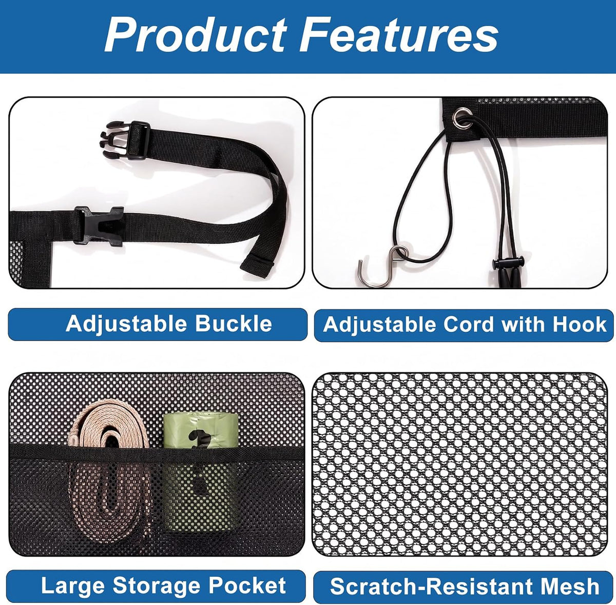 Dog Car Barrier for Backseat Safety, Dog Gate for Car with Mesh Storage Pocket, Pet Net Divider for Car SUV Truck, Car Divider for Dogs, Durable Scratch-Resistant Net, Universal Fit Easy Install