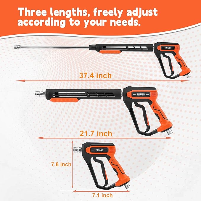 FIXFANS Pressure Washer Gun and Hose Kit, 25 FT High Power Washer Hose with Replacement Wand Extension, 5 Nozzle Tips, M22 Fitting