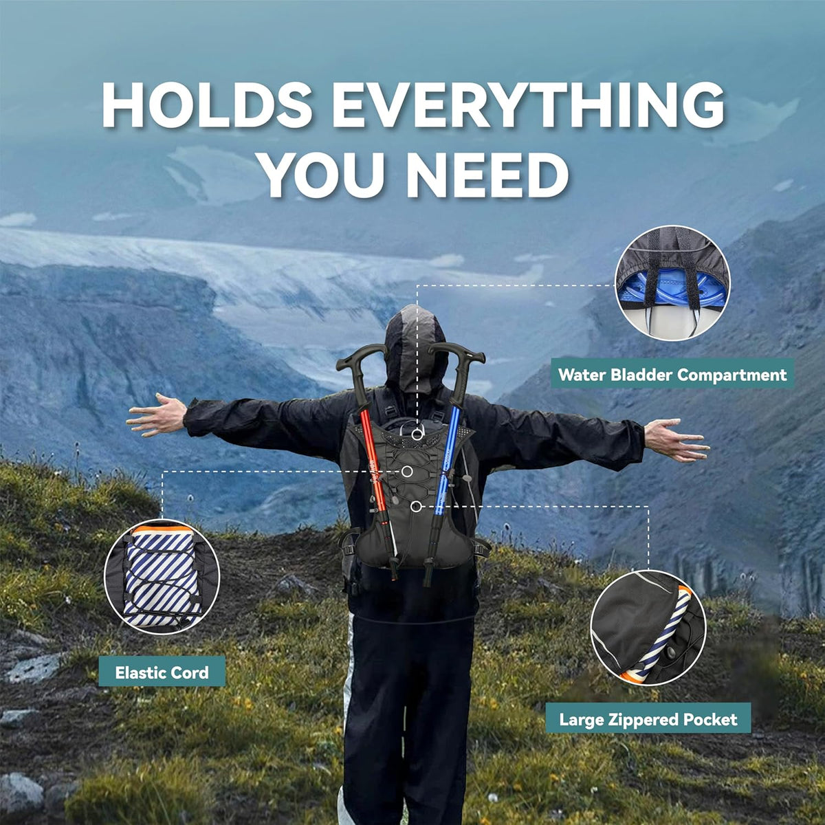XBT Hydration Pack - Lightweight 2L Water Bladder Running Vest | Adjustable, Breathable, Reflective for Hiking & Cycling