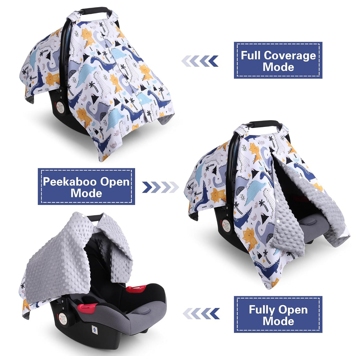 Rquite Baby Car Seat Cover, Carseat Covers Baby Boy, Minky Infant Car Seat Cover Winter, Peekaboo Opening Car Seat Canopy, Multi-use Baby Carrier, Stroller, Nursing Cover, Minky Blanket, Dinosaur