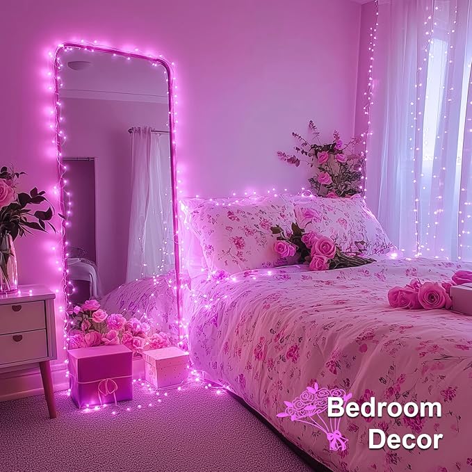 JMEXSUSS 4 Pack 50 LED Pink Fairy Lights Battery Operated, 16.1ft Pink Room Decor Fairy Lights Indoor Outdoor Waterproof, Christmas String Lights for Bedroom Wedding Birthday Holiday Decorations