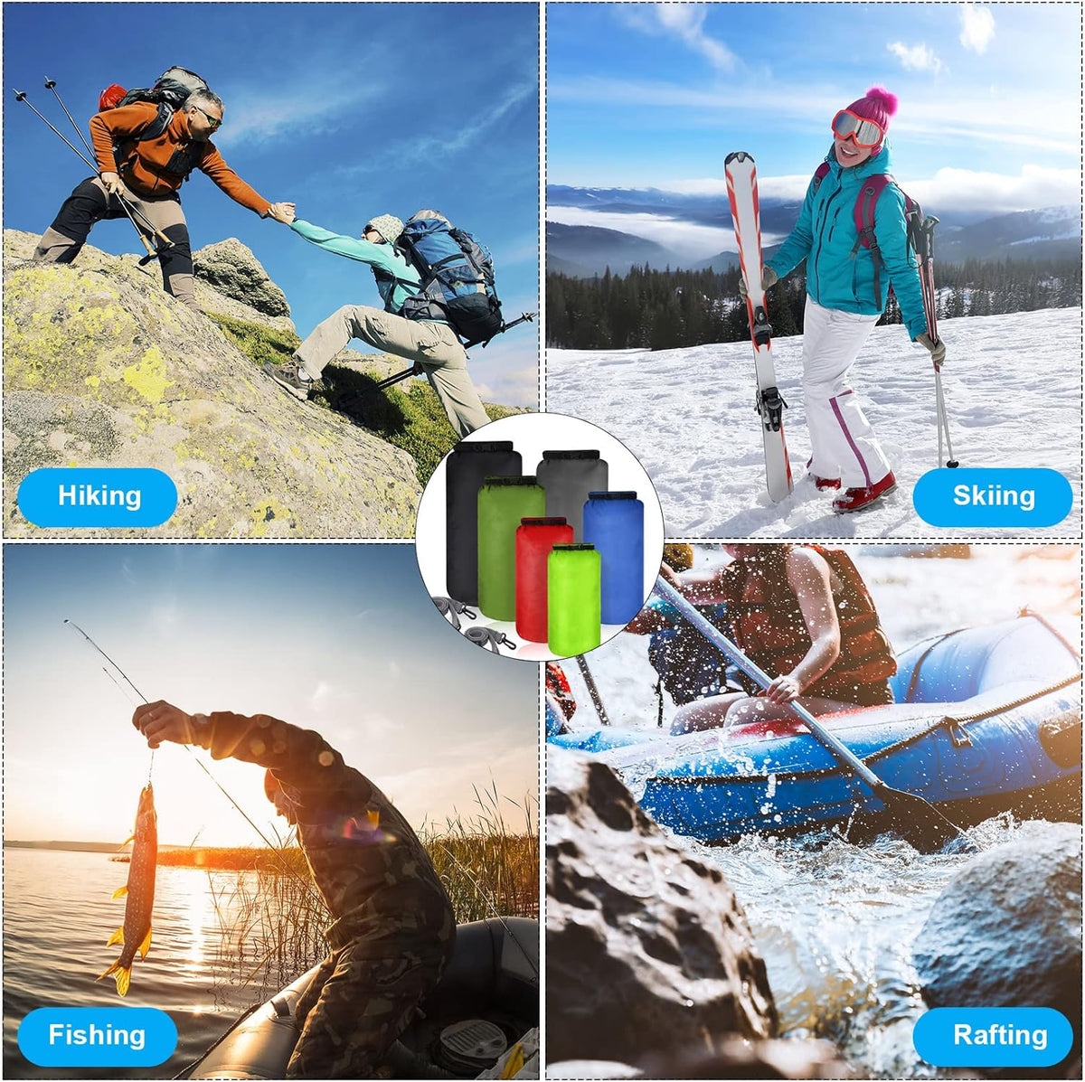 Shappy Waterproof Dry Bag Set - 6 Pcs Ultralight Stuff Sacks for Camping, Kayaking & Hiking | 3L to 20L Sizes