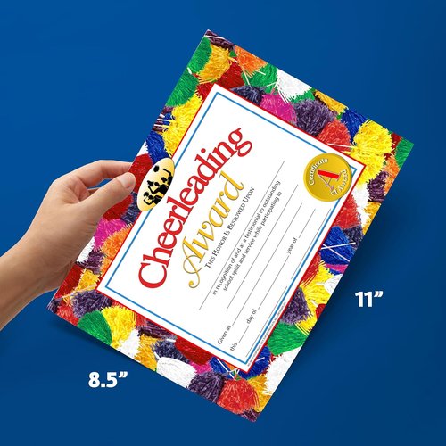 Hayes Cheerleading Award Certificate - Customizable Recognition for Kids | Full-Color Pom-Pom Design, 8.5" x 11" - 30 Pack