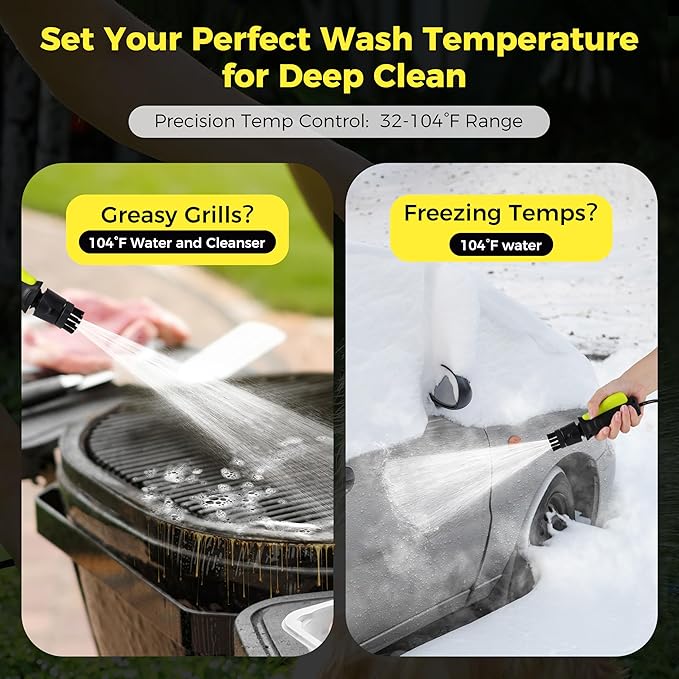 Portable Pressure-Washer Max 290PSI, Foldable Water Pressure Washer w/3.2Gal Tank and 10FT Hose Type-C Charging, for Bike, Pet Cleaning, Garden Care, Lime Green