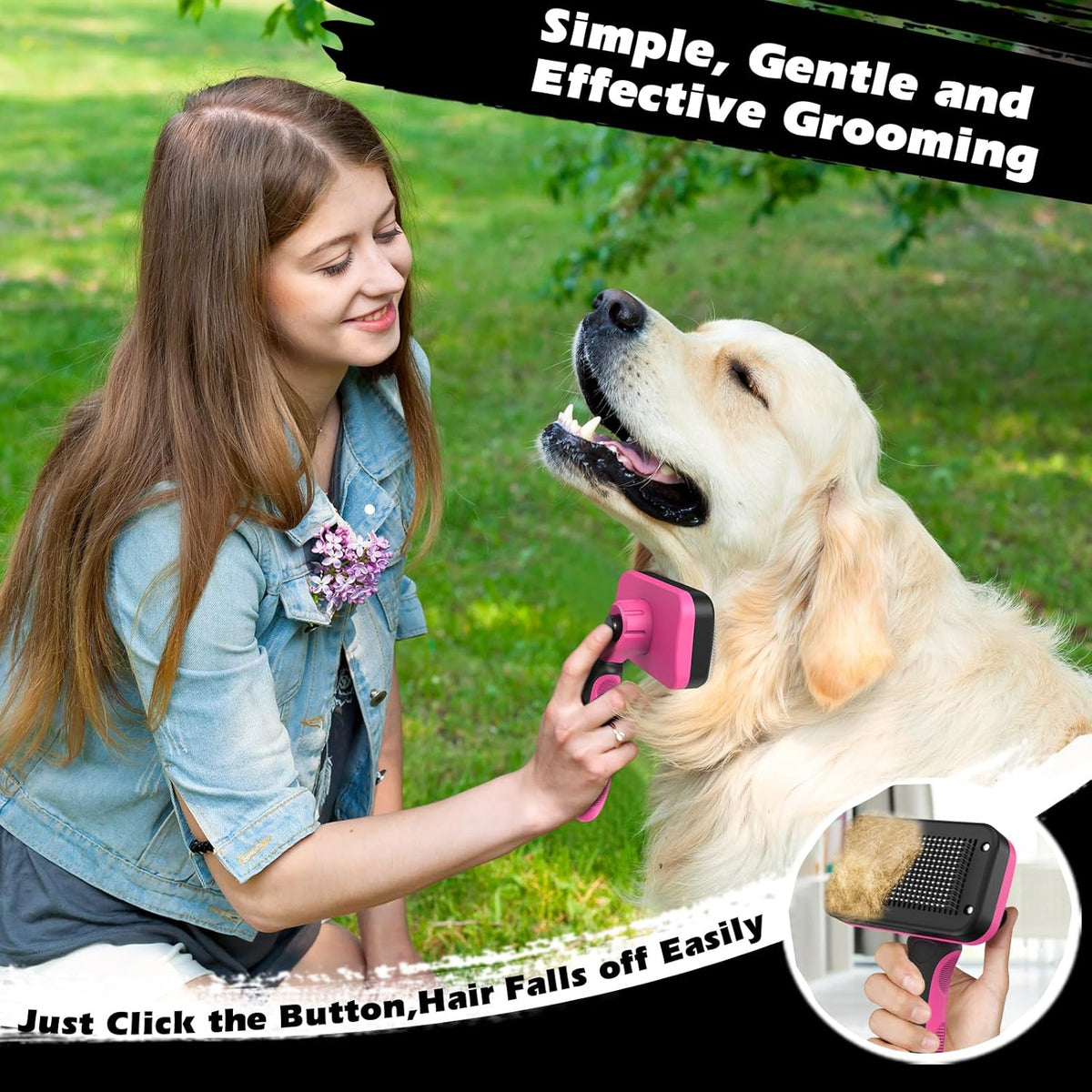 Skiennix Self-Cleaning Slicker Brush Set - Pet Grooming Rake & Flea Comb for Dogs, Cats, Horses | Red