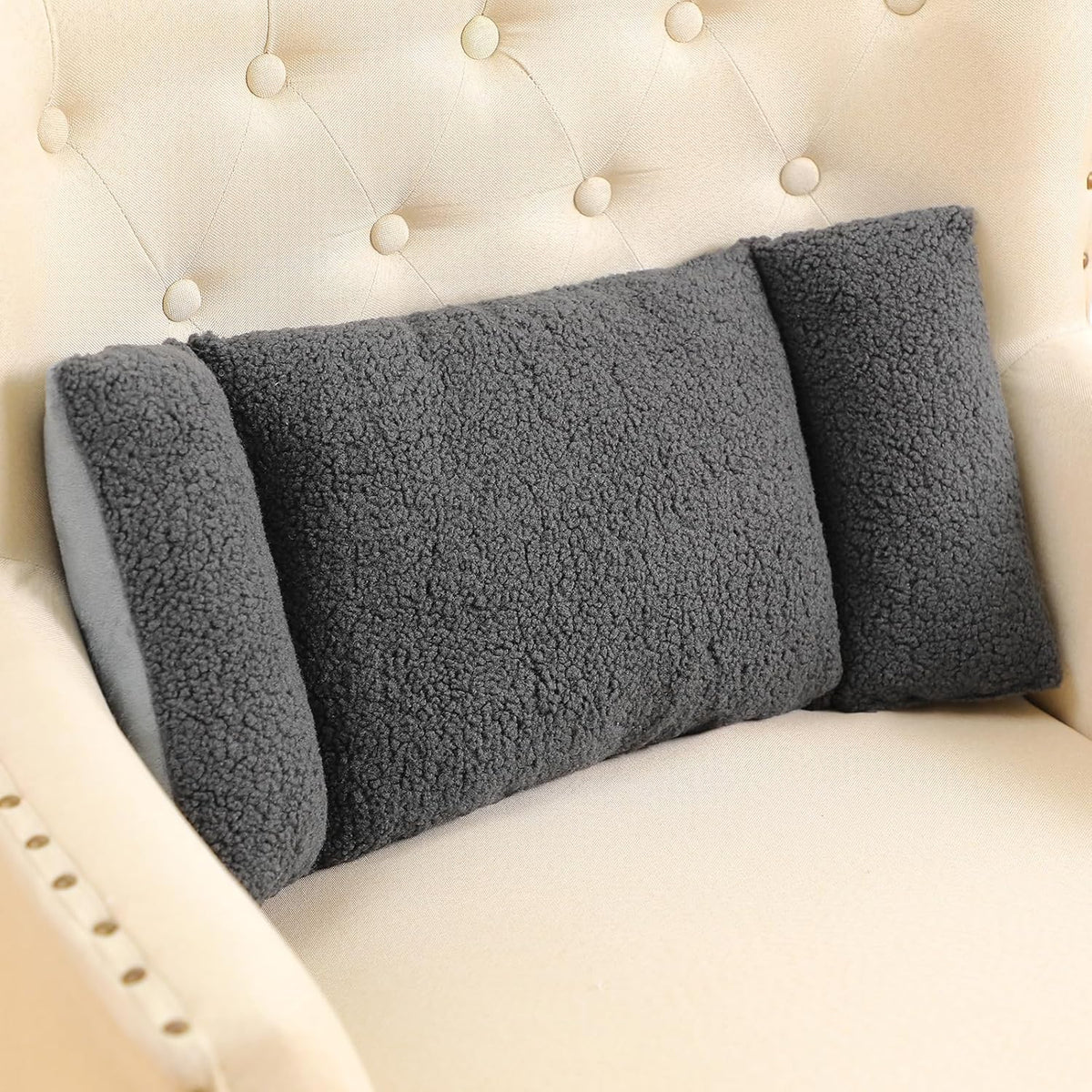 Queekay Fleece Lumbar Support Pillow 3 Section Back Pillow Office Chair for Back Support Comfortable Lumbar Cushion for Car Seat Pain Relief Sofa Rest(Dark Gray)