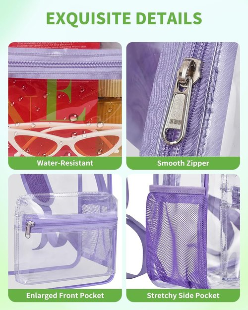 MAY TREE Clear Backpack - Stadium-Approved, 12x11x6 Inches for Concerts & Festivals | Purple