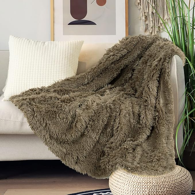 Tuddrom Decorative Extra Soft Faux Fur Throw Blanket 70"x78", Solid Reversible