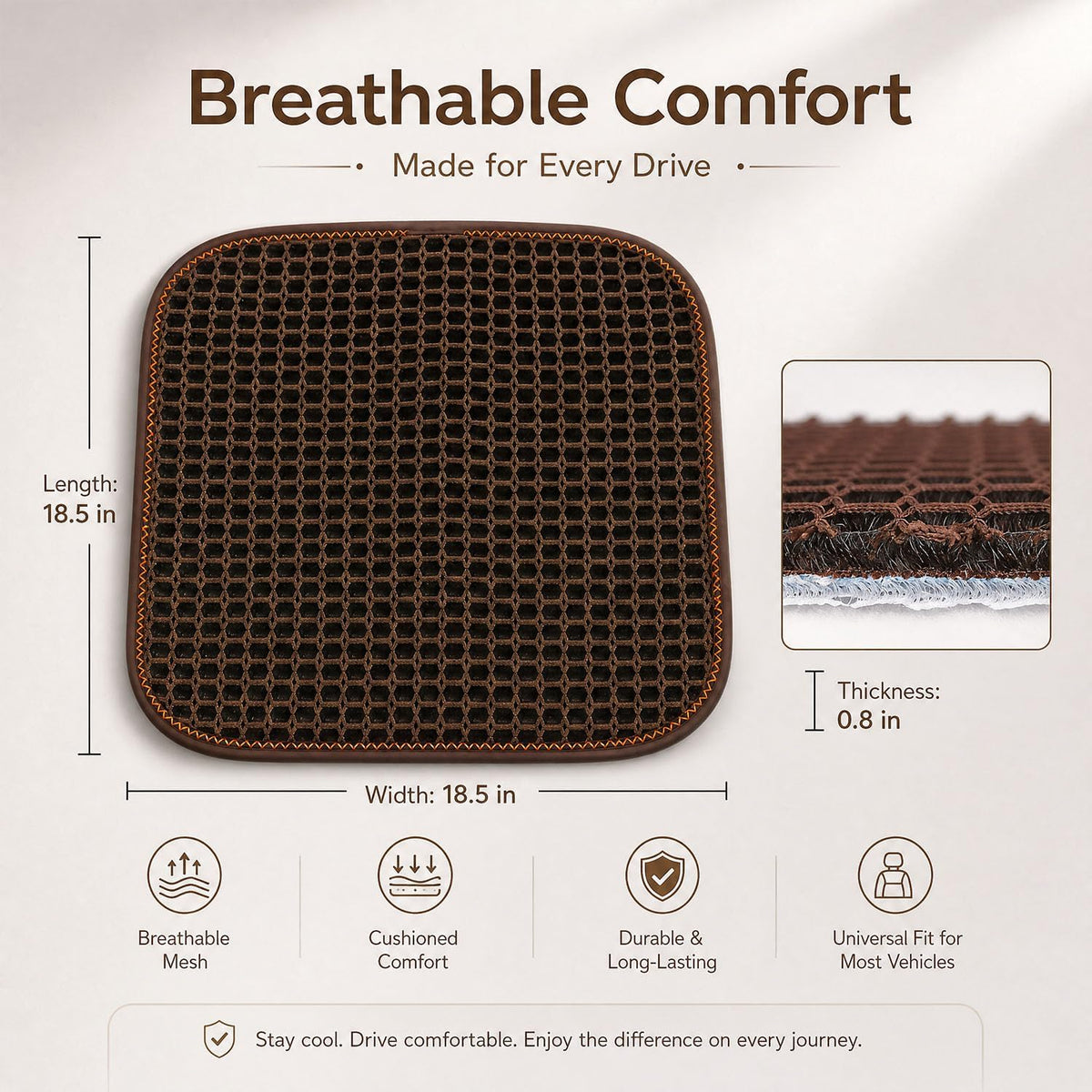 Cool and Breathable 3D air MESH car seat Cushion for Summer, Universal Ventilated Comfortable seat pad, Suitable for sedans, Vans, Pickup Trucks, and SUVs (Brown seat cushion-1PCS)