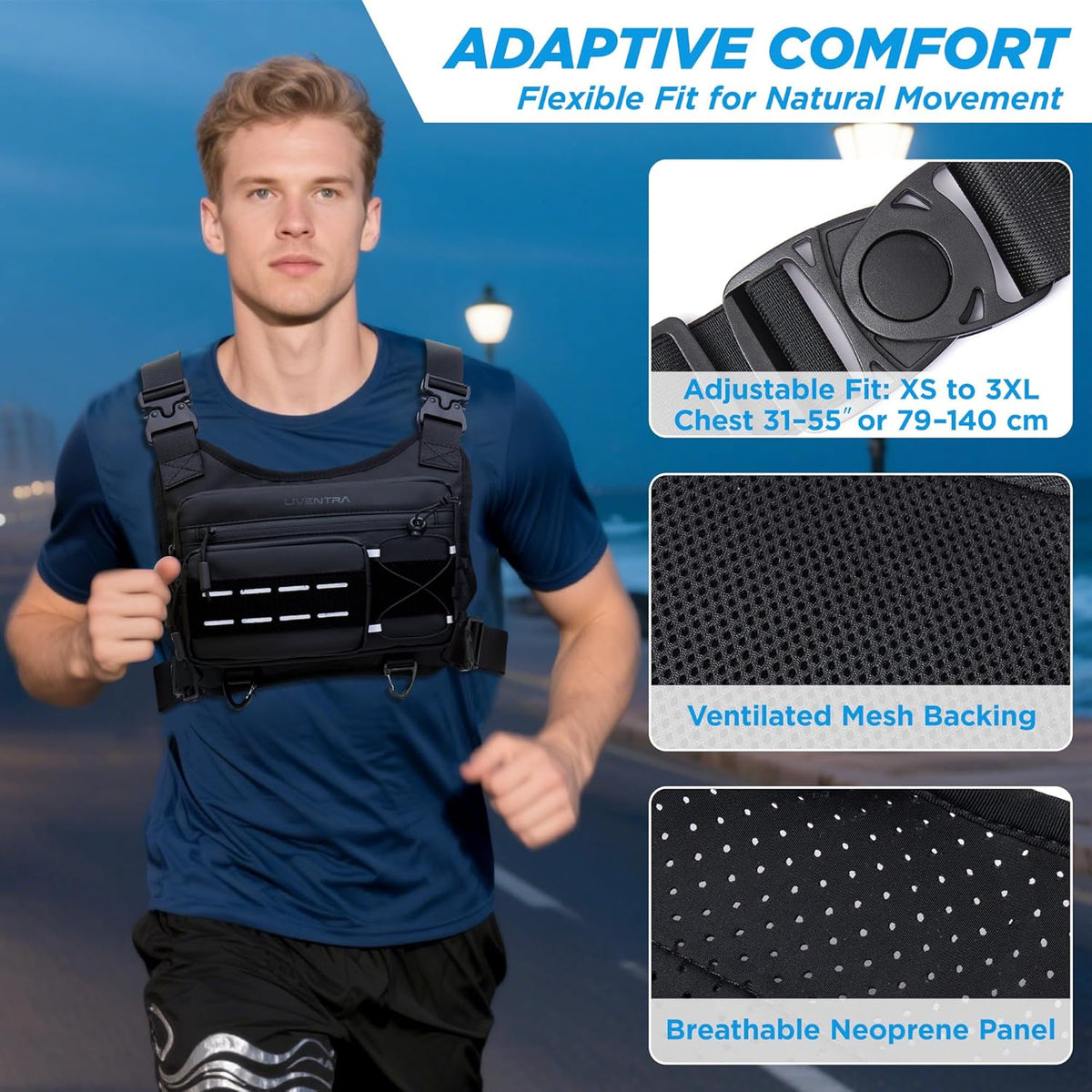 Skiennix Chest Bag for Men - Lightweight No-Bounce Running Pack | Water-Resistant Reflective Pouch
