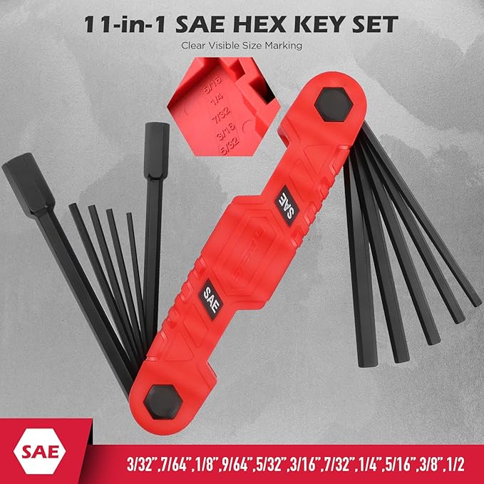 34-Piece Large Folding Hex Key Set, SAE Hex (3/32"-1/2"), Metric Hex (1.5-12mm) & Torx (T9–T55), 3-in-1 Heavy Duty Allen Key Set for Archery, Bike Repair, Furniture & Home Maintenance