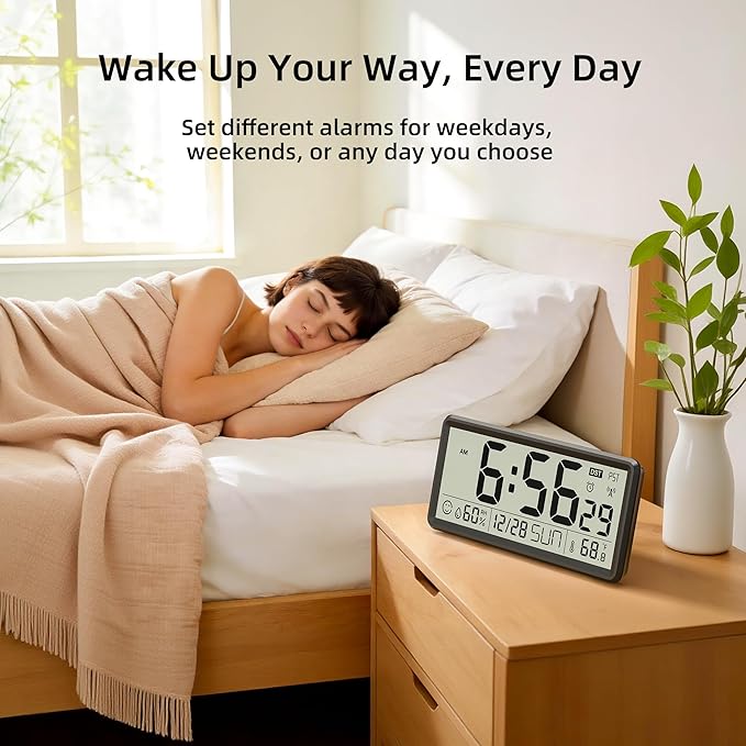 EASYERA 15'' Large Digital Wall Clock Battery Operated, Atomic Clock