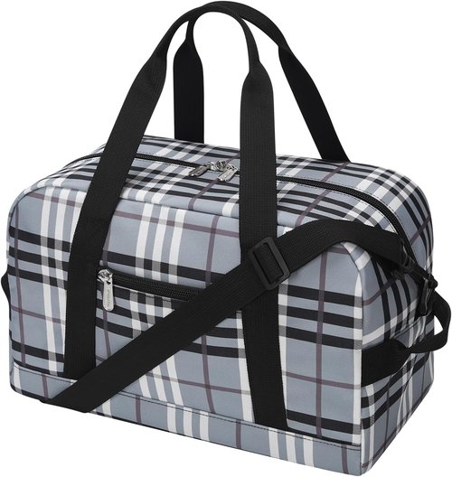 Apenze Small Gym Bag - Lightweight 14-Inch Mini Duffel for Travel & Sports - Gray White Plaid