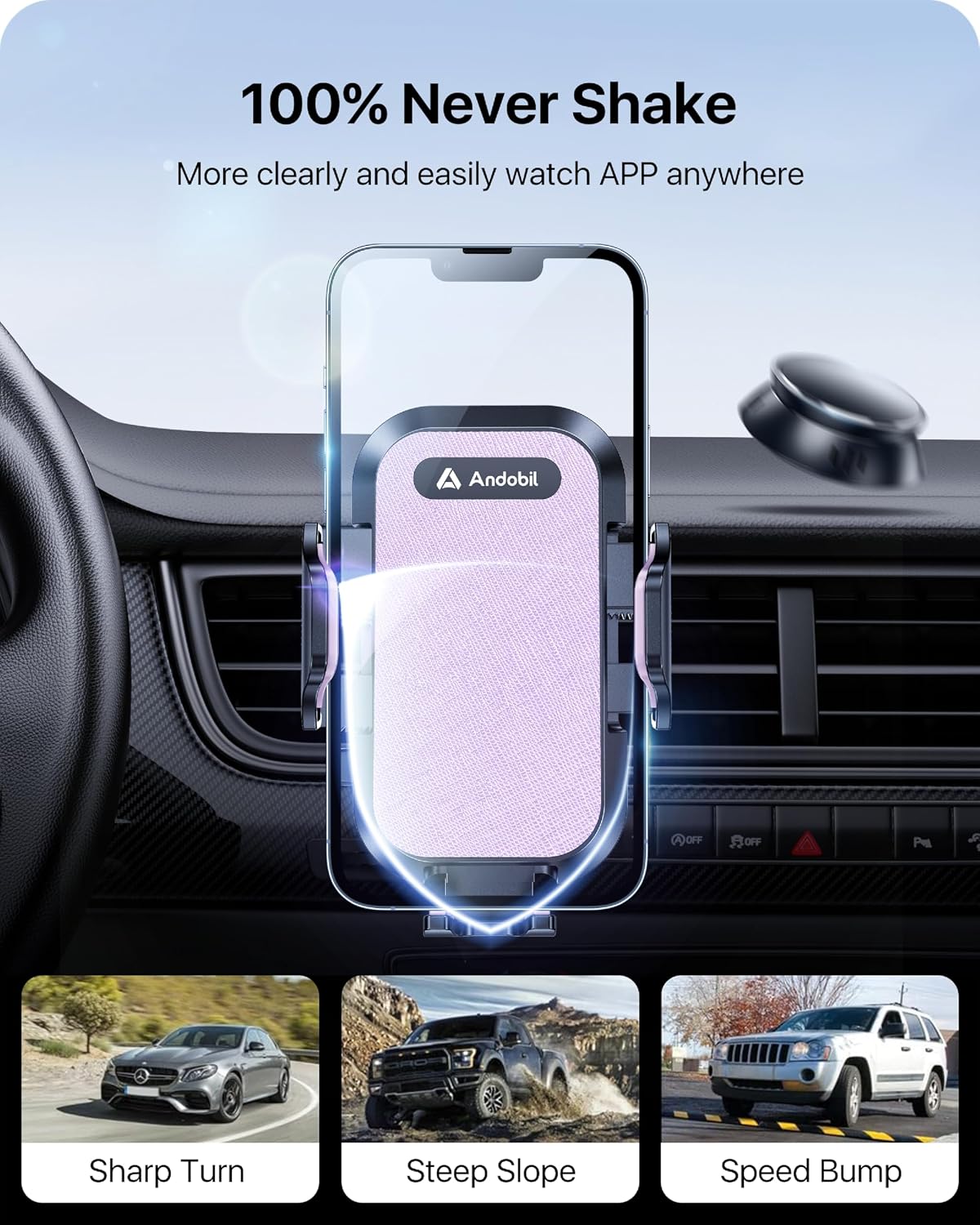 andobil 2026 Upgraded Car Phone Holder Mount, Military-Grade Phone Holders for Your Car Vent Stable Metal Clip Universal 360° Cell Phone Car Mount for iPhone 18 Pro Max 17/16/15/14/13/ Samsung, Purple