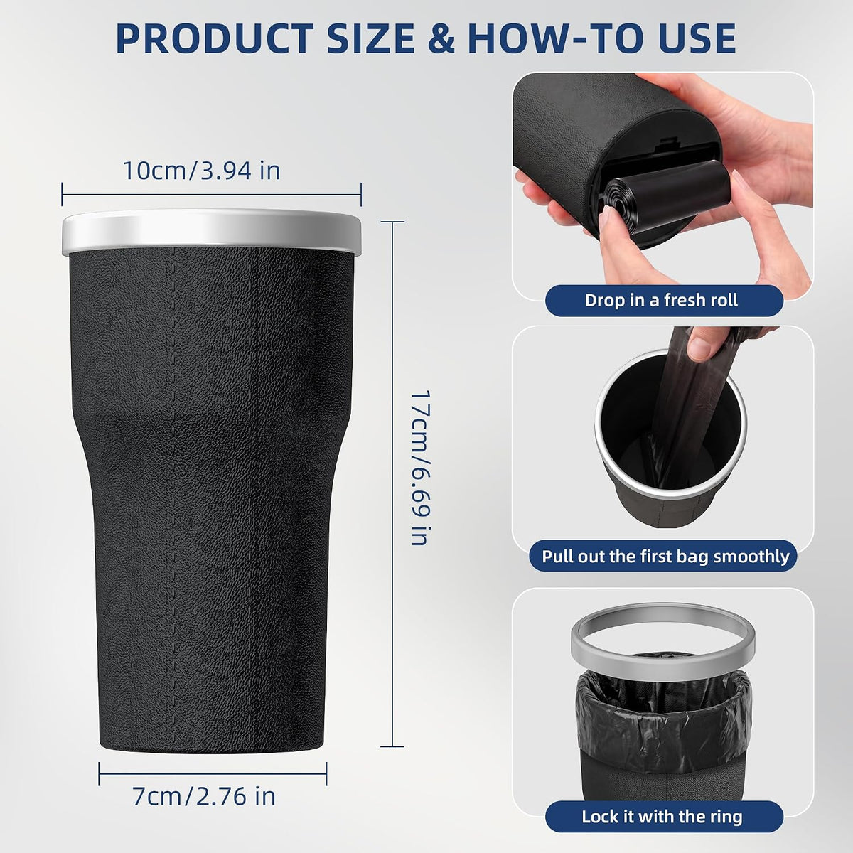 Car Trash Can Cup Holder Mini 2 Pack with 90 Trash Bags for Vehicle