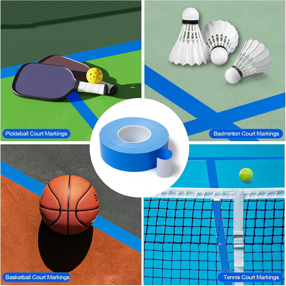 Pickleball Court Tape - 2in x 262FT Temporary Marking Kit for Indoor/Outdoor Courts | Non-Reflective