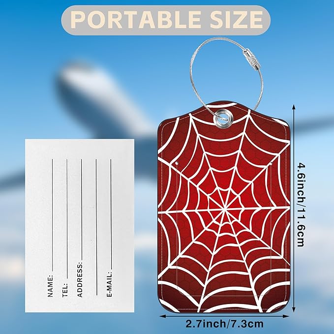 2 Pack Luggage Tags for Suitcases Spider Web Leather Luggage Tags Privacy Cover ID Label with Stainless Steel Loop and Address Card for Women Men Travel Bag Backpack