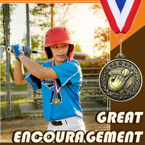 Huquary 12 Pcs Kids Award Medals - Sports Bracelets & Red White Blue Striped Ribbons for Team Competitions
