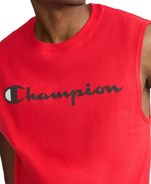 Champion Men's Classic Jersey Muscle Tee, Screen Print Script, Scarlet, X-Large