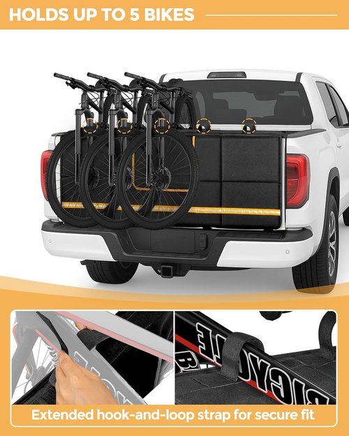 Marscamd Tailgate Bike Pad - Thick Protector for Mid-Size Pickup Trucks | Holds Up to 5 Bikes, 51" Wide, Black