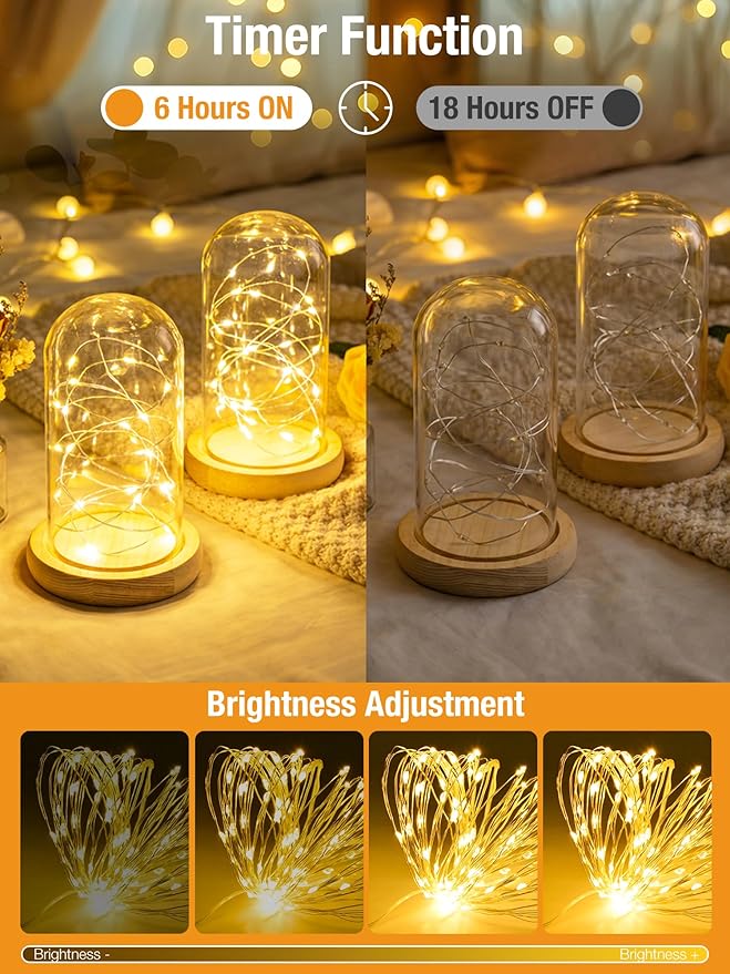 btfarm 8 Pack Fairy Lights Battery Operated with Timer, 16.4 FT 50 LED Twinkle String Lights 8 Modes Dimmable Waterproof Silver Wire for Indoor Christmas Bedroom Wedding Decorations, Warm White